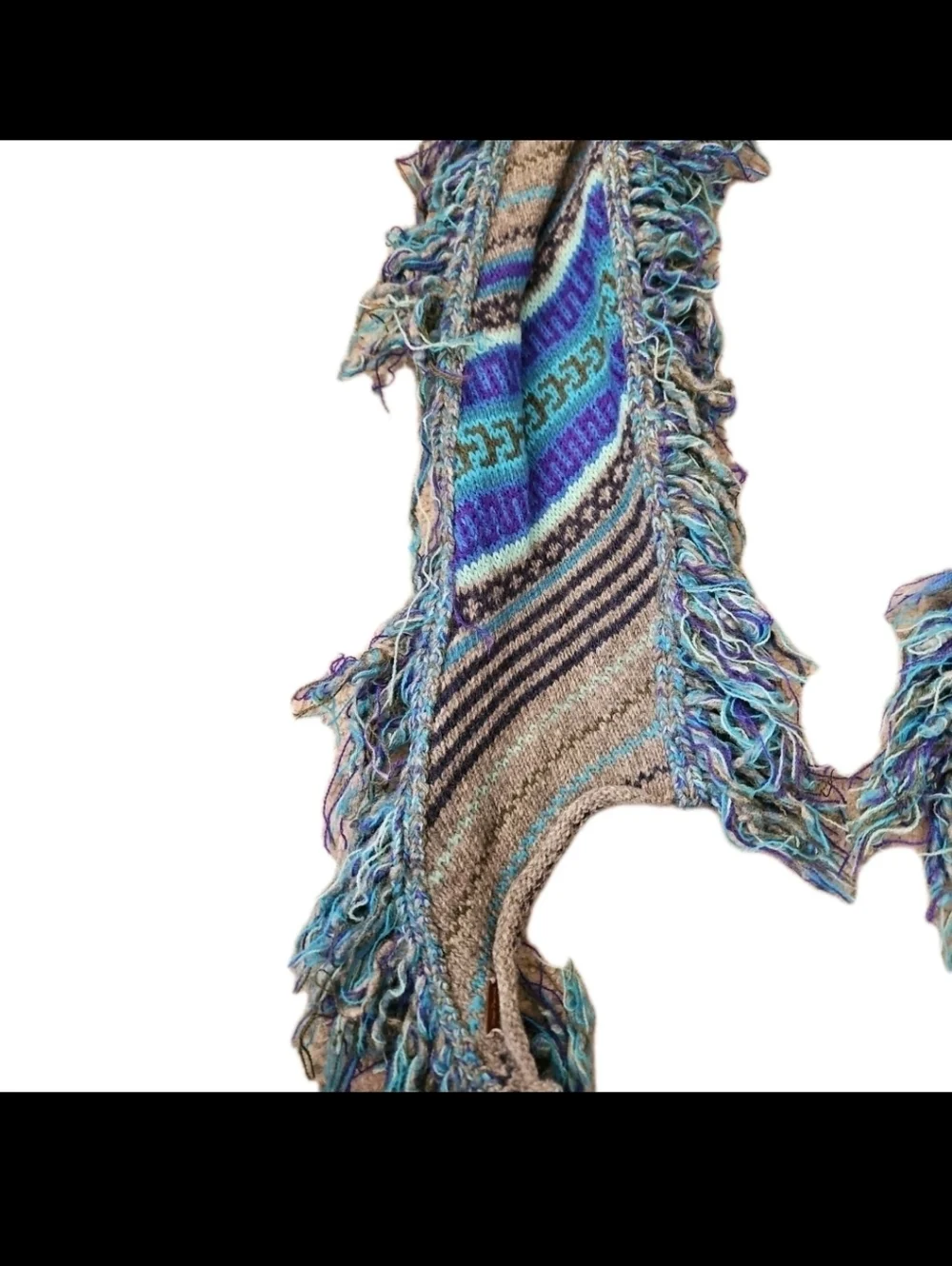 Free People Printed Scarf  Boho Chic Wool Blend Fringe Statement Scarf